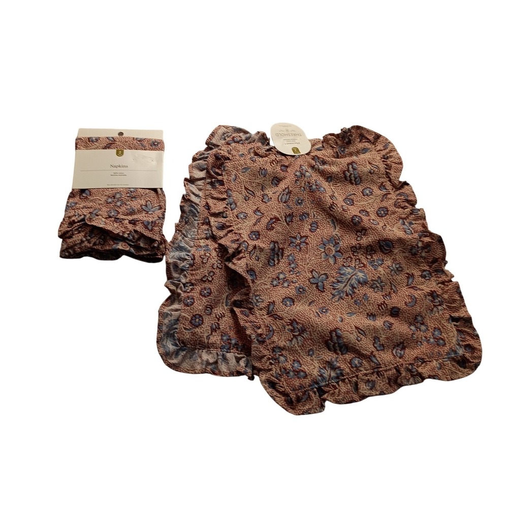 Threshold 4pc Floral Ruffle Placemats and Napkins Set Terracotta Blue Cotton